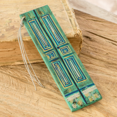 marcador de madera - Marcador de puerta antiguo de madera de cedro pintado a mano en turquesa