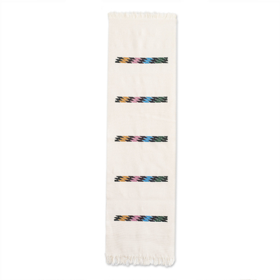 Camino de mesa de algodón - Camino de mesa de algodón colorido tejido en un tono de base de alabastro