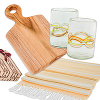 Curated gift box, 'Picnic Essentials' - Gift Set with Glasses, Towel, and Cutting Board