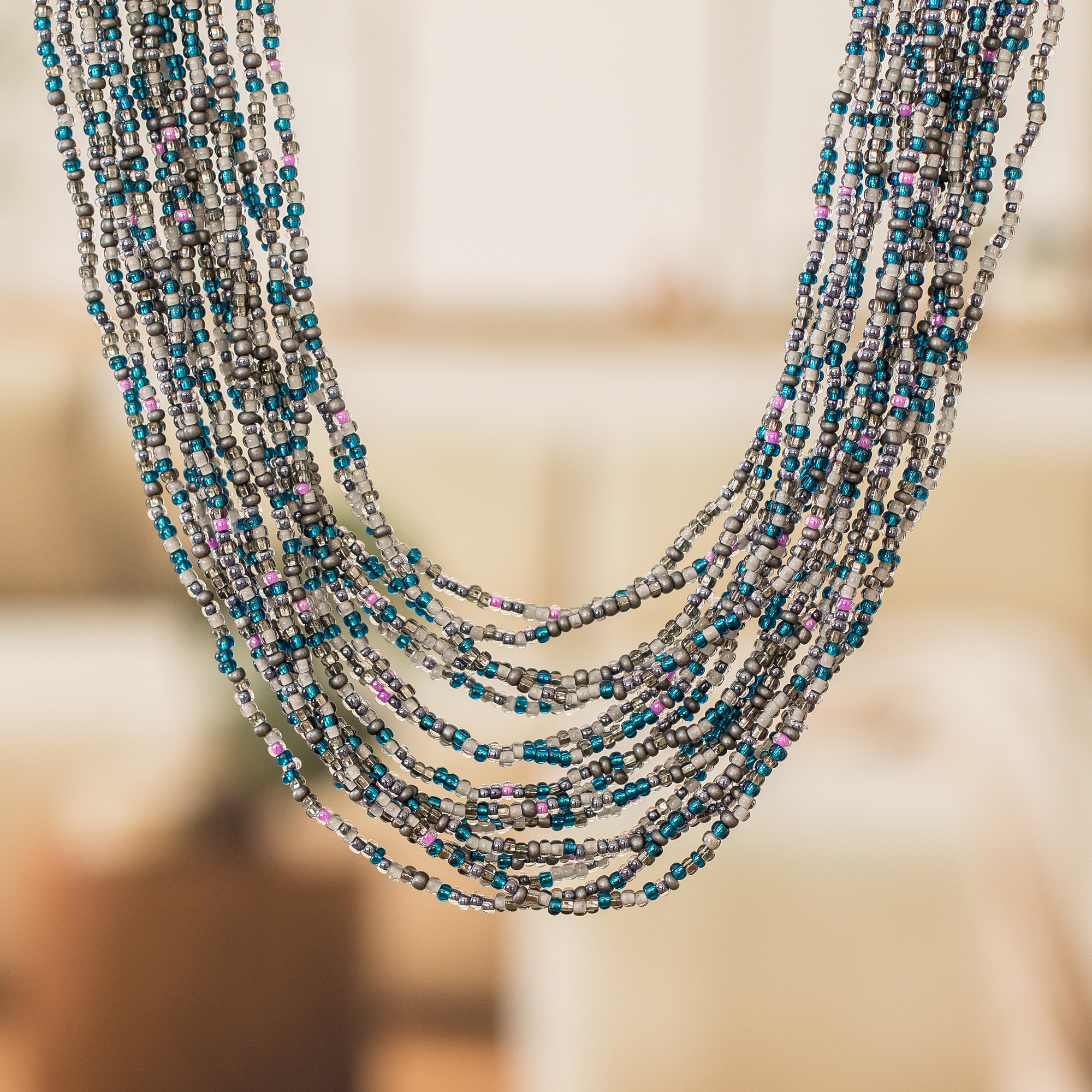 Multicolor Glass and Crystal Beaded Necklace from Guatemala