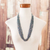 Glass beaded long necklace, 'Trendy Mist' - Handcrafted Grey and Turquoise Glass Beaded Long Necklace (image 2b) thumbail