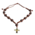 Wood decennary rosary charm bracelet, 'Sacred Faith' - Pinewood Decennary Rosary Bracelet with Pewter Cross Charm