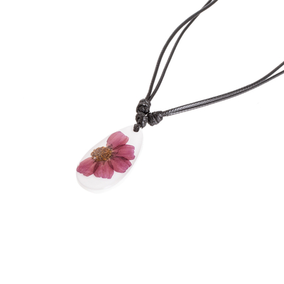 collar con colgante de flor natural - Collar con colgante de resina y flor de dalia natural púrpura