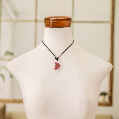 collar con colgante de flor natural - Collar con colgante de resina y flor de dalia natural púrpura