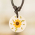 Natural flower pendant necklace, 'Loyalty Sunflower' - Round Yellow Natural Sunflower and Resin Pendant Necklace