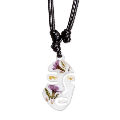 Natural flower pendant necklace, 'Graceful Spring' - Natural Flower and Resin Adjustable Pendant Necklace