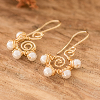 Cultured pearl dangle earrings, 'Cool Wind' - Dangle Earrings with Cultured Pearls & Twisted Wire Accents