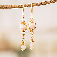 Cultured pearl dangle earrings, 'Chic Allure' - Twisted Wire Glass Bead and Cultured Pearl Dangle Earrings