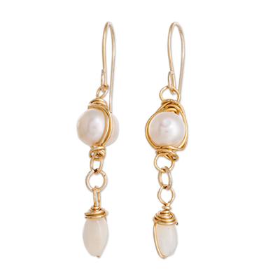 Aretes colgantes de perlas cultivadas - Pendientes colgantes de perlas cultivadas y cuentas de vidrio de alambre retorcido
