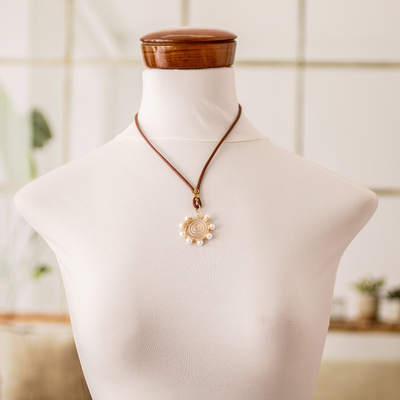 Cultured pearl pendant necklace, 'Alluring Flower' - Pendant Necklace with Cultured Pearls & Twisted Wire Accents