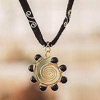 Onyx pendant necklace, 'Glamor by Night' - Pendant Necklace with Onyx Stones and Twisted Wire Accents