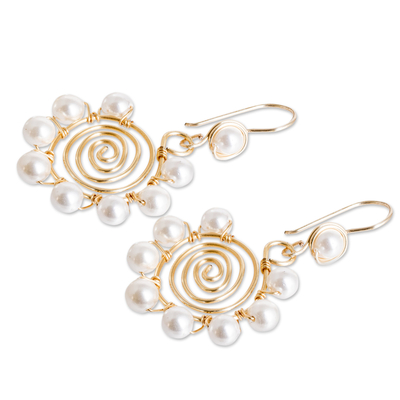 Cultured pearl dangle earrings, 'Alluring Flower' - Twisted Wire Spiral Dangle Earrings with Cultured Pearls