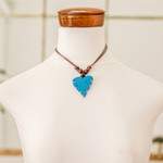 Wood and calabash gourd pendant necklace, 'Jungle Blue' - Leafy Blue Calabash Gourd Pendant Necklace with Wood Beads