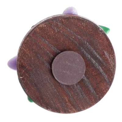 Wood and cold porcelain magnet, 'The Tropical Guaria' - Handmade Painted Pinewood and Cold Porcelain Flower Magnet