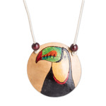 Calabash gourd pendant necklace, 'Magic Portrayal' - Hand-Painted Calabash Gourd Toucan Pendant Necklace