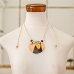 Calabash gourd pendant necklace, 'Magic Portrayal' - Hand-Painted Calabash Gourd Toucan Pendant Necklace