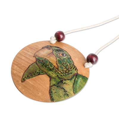 Calabash gourd pendant necklace, 'Wisdom Portrayal' - Hand-Painted Calabash Gourd Sea Turtle Pendant Necklace