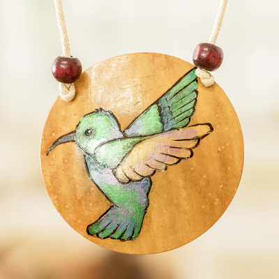 collar con colgante de calabaza - Collar colgante de colibrí de pintado calabaza a mano