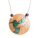 Calabash gourd pendant necklace, 'Harmony Portrayal' - Hand-Painted Calabash Gourd Hummingbird Pendant Necklace