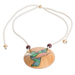 Calabash gourd pendant necklace, 'Harmony Portrayal' - Hand-Painted Calabash Gourd Hummingbird Pendant Necklace