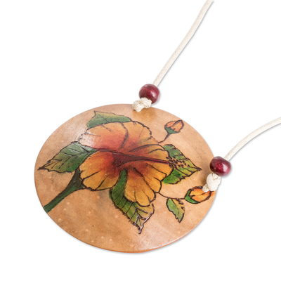 Calabash gourd pendant necklace, 'Poppy Spirit' - Hand-Painted Calabash Gourd Poppy Pendant Necklace