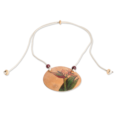 Calabash gourd pendant necklace, 'Paradise Spirit' - Floral Hand-Painted Calabash Gourd Pendant Necklace
