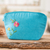 Embroidered cotton cosmetic bag, 'Cyan Beauty' - Embroidered Floral Cyan Cotton Cosmetic Bag with Zipper