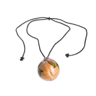 Calabash gourd pendant necklace, 'Leafy Scenes' - Leaf-Themed Handcrafted Calabash Gourd Pendant Necklace