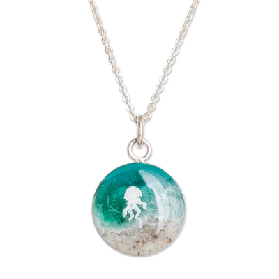 Sterling silver and resin pendant necklace, 'Sea Jellyfish' - Jellyfish-Themed Sterling Silver and Resin Pendant Necklace