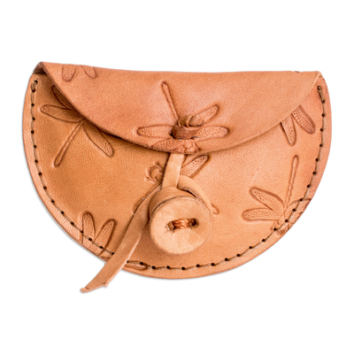 Leather headphone case, 'Dragonfly' - Handcrafted Leather Headphone Case with Dragonfly Motifs