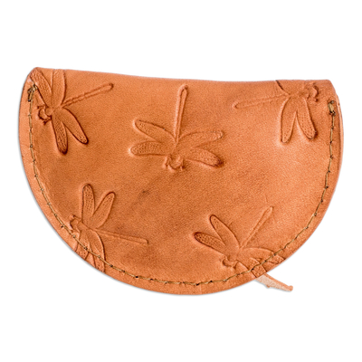 Leather headphone case, 'Dragonfly' - Handcrafted Leather Headphone Case with Dragonfly Motifs