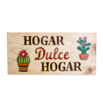 Wood wall art, 'Home Sweet Home' - Wood Cactus Wall Art with Spanish Home Sweet Home Message