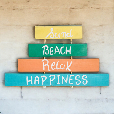 Wood wall art, 'Beach Love' - Hand-Painted Wood Wall Art with Inspirational Message