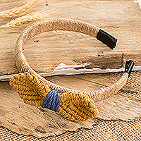 Jute and cotton macrame headband, 'Bright Day' - Handmade Jute Headband with Cotton Macrame Bow