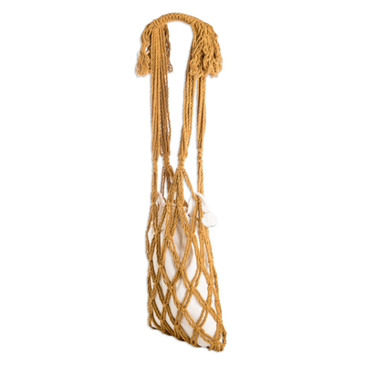 Cotton macrame tote bag, 'Happy Day' - Cotton Macrame Tote Bag in Ivory and Honey from El Salvador