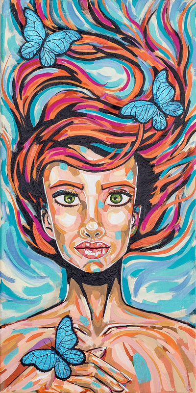 'Metamorphosis' - Stretched Acrylic Painting of Women and Morpho Butterflies