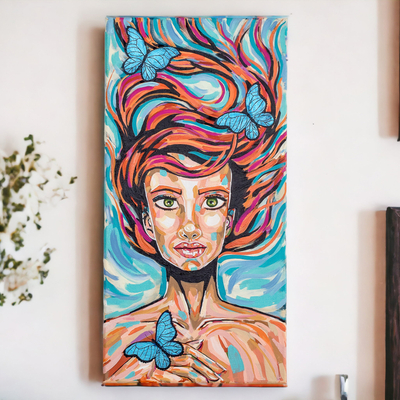 'Metamorphosis' - Stretched Acrylic Painting of Women and Morpho Butterflies