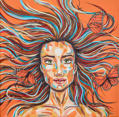 'Awakening with Monarchs' - Stretched Acrylic Painting of Women and Monarch Butterflies