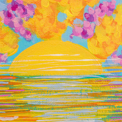 'New Dawn' - Pintura acrílica de paisaje expresionista estirada firmada