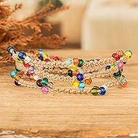 Beaded macrame wrap bracelet, 'Color Fantasy'