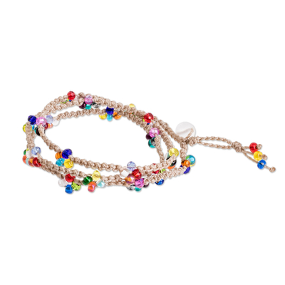 Beaded macrame wrap bracelet, 'colour Fantasy' - Macrame Wrap Bracelet with colourful Crystal Beads