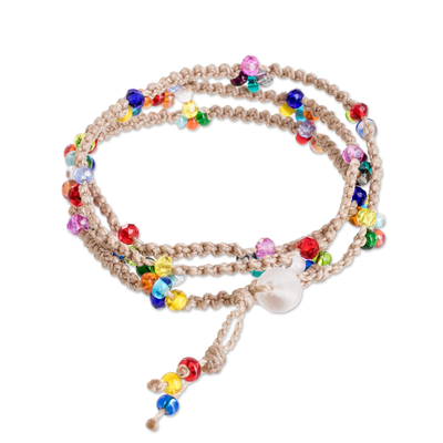 Beaded macrame wrap bracelet, 'Color Fantasy' - Macrame Wrap Bracelet with Colorful Crystal Beads