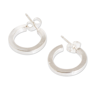Sterling silver half-hoop earrings, 'Classic Flair' - Sterling Silver Half-Hoop Earrings with Polished Finish