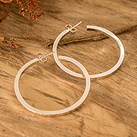 Sterling silver half-hoop earrings, 'Classic Glamor' - Classic Sterling Silver Half-Hoop Earrings from Guatemala