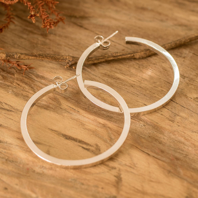 Sterling silver half-hoop earrings, 'Classic Glamor' - Classic Sterling Silver Half-Hoop Earrings from Guatemala