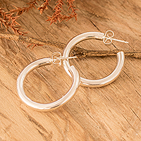 Sterling silver half-hoop earrings, 'Lustrous Moon' - Guatemalan Polished Sterling Silver Half-Hoop Earrings