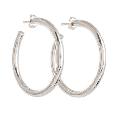 Sterling silver half-hoop earrings, 'Alluring Moon' - Guatemalan Lustrous Sterling Silver Half-Hoop Earrings
