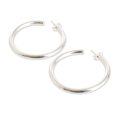 Sterling silver half-hoop earrings, 'Alluring Moon' - Guatemalan Lustrous Sterling Silver Half-Hoop Earrings