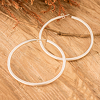 Sterling silver half-hoop earrings, 'Magnetic Moon' - Guatemalan Classic Sterling Silver Half-Hoop Earrings
