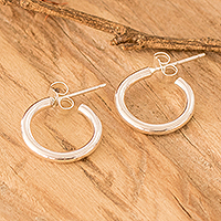 Sterling silver half-hoop earrings, 'Radiant Circle' - Lustrous 925 Silver Half-Hoop Earrings Made in Guatemala